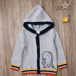 外贸欧美男宝春秋毛线衣长袖连帽开衫上衣男童可爱针织衫外套毛衣