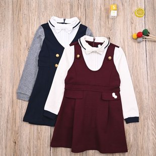 HZ外贸韩单 女宝春秋长袖连衣裙子 女童可爱休闲学院风翻领公主裙