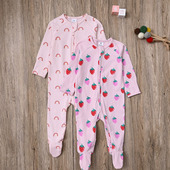 外贸欧美女宝纯棉长袖 连体衣连身衣婴儿春秋侧开拉链包脚长爬服