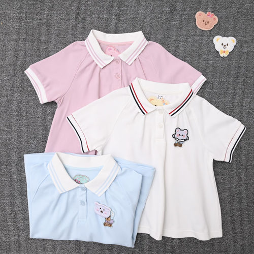 GA外贸欧美 女宝夏款纯棉休闲短袖T恤上衣女童翻领POLO衫套头衫