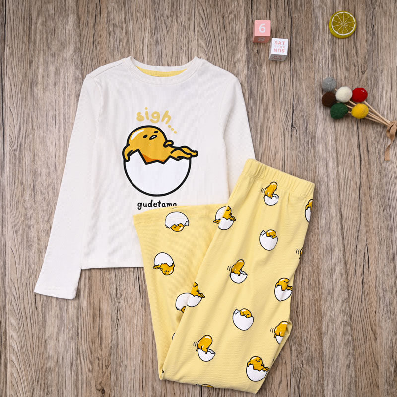 外贸欧美 女童春秋螺纹棉上衣长袖T恤长裤子打底裤家居服两件套装