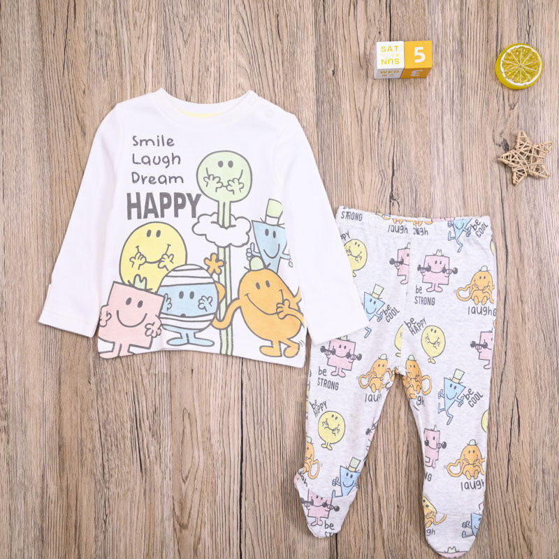 外贸欧美 宝宝春秋纯棉打底长袖T恤上衣 休闲包脚长裤子两件套装