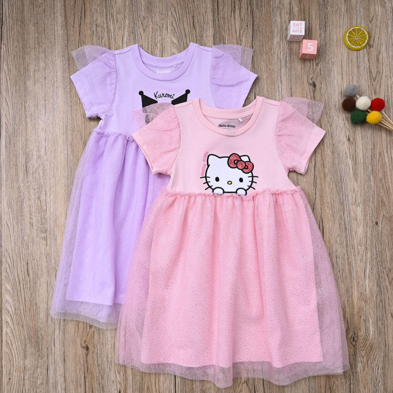 外贸欧美 女宝夏款短袖公主裙子 女童棉质连衣裙可爱甜美拼接纱裙