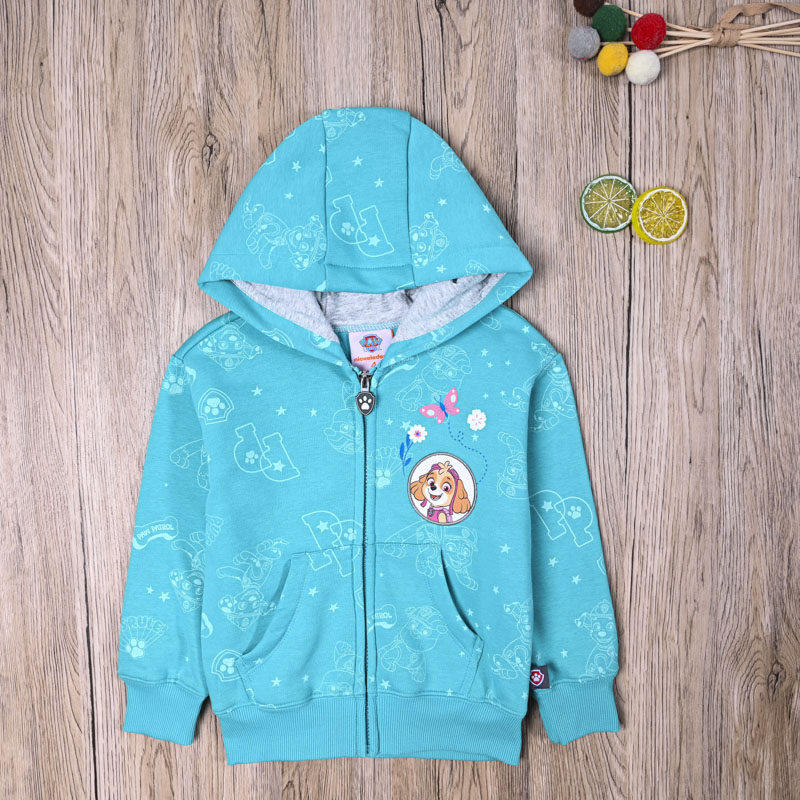 W外贸欧美女童春秋细绒衫休闲卡通长袖连帽卫衣女宝动漫拉链外套