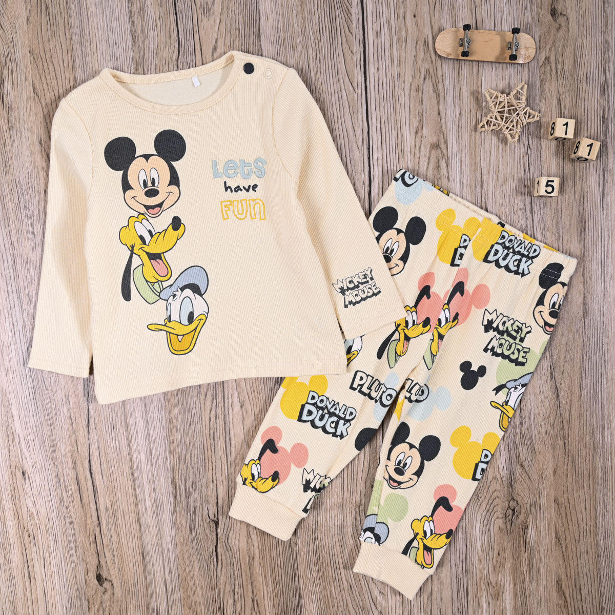 外贸欧美 宝宝春秋螺纹棉长袖T恤上衣PP裤长裤子休闲可爱两件套装