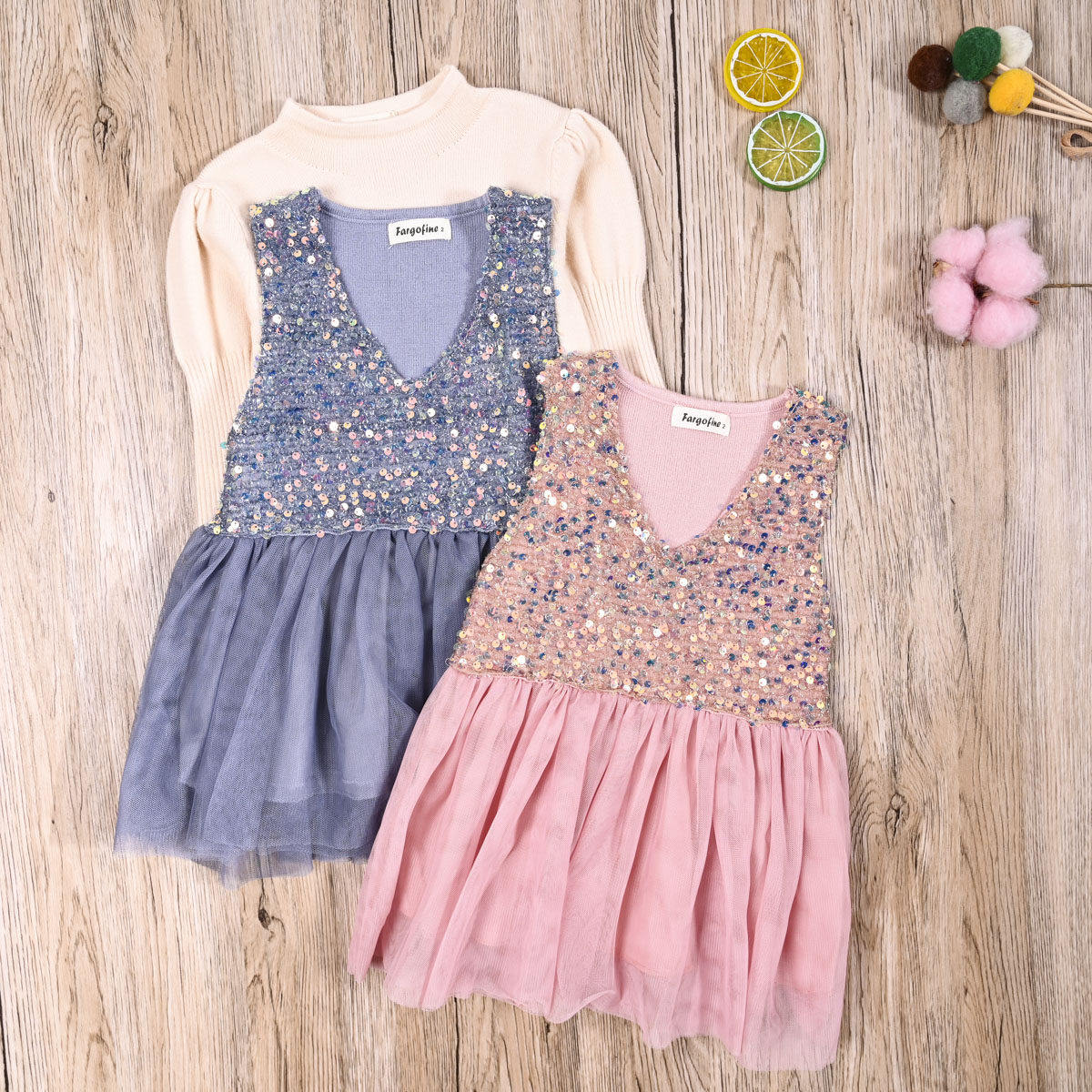 外贸欧美女宝春秋针织毛线上衣女童连衣裙纱裙亮片拼接背心裙套装,童装/婴儿装/亲子装,套装,淘宝优惠券,粉丝福利购,淘宝优惠卷