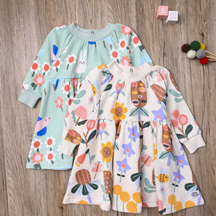 外贸欧美 女宝春秋长袖细抓绒公主裙女童甜美可爱中长款连衣裙子