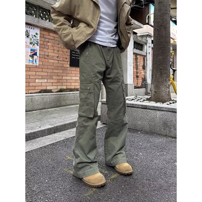 青少年美式复古工装多袋微喇裤