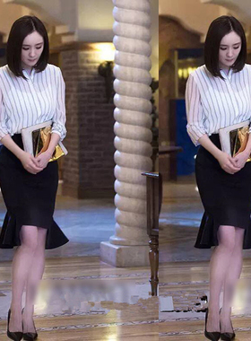 亲爱的翻译官乔菲杨i幂明星同款鱼尾裙2023夏女荷叶边包臀半身裙