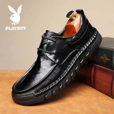 花花公子男士休闲皮鞋黑色圆头防滑耐磨软底时尚透气商务鞋58302