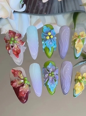 雕花美甲多巴胺风格穿戴甲纯手工