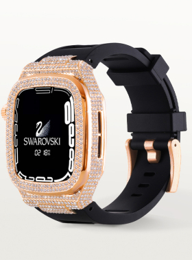 适用iwatch S9表带金属8镶钻一体氟橡胶苹果手表applewatch5/6/SE代345夏季天iPhone硅胶保护壳套新款watchs7