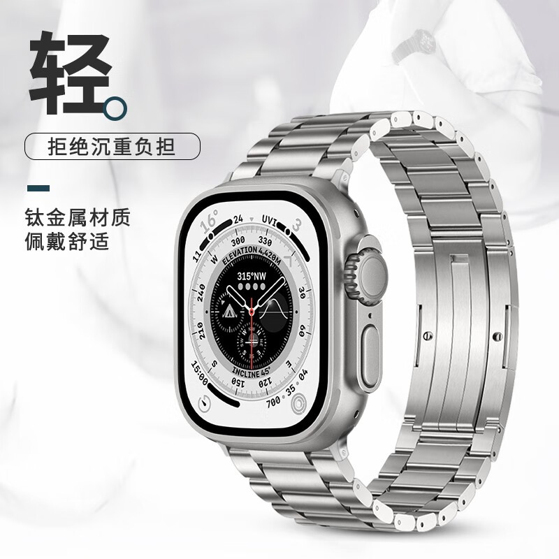 适用AppleWatchUltra2表带适用钛合金苹果手表带高级钛金属替换带S9腕带男苹果手表S7钛带iwatch8/7/6/SE/5