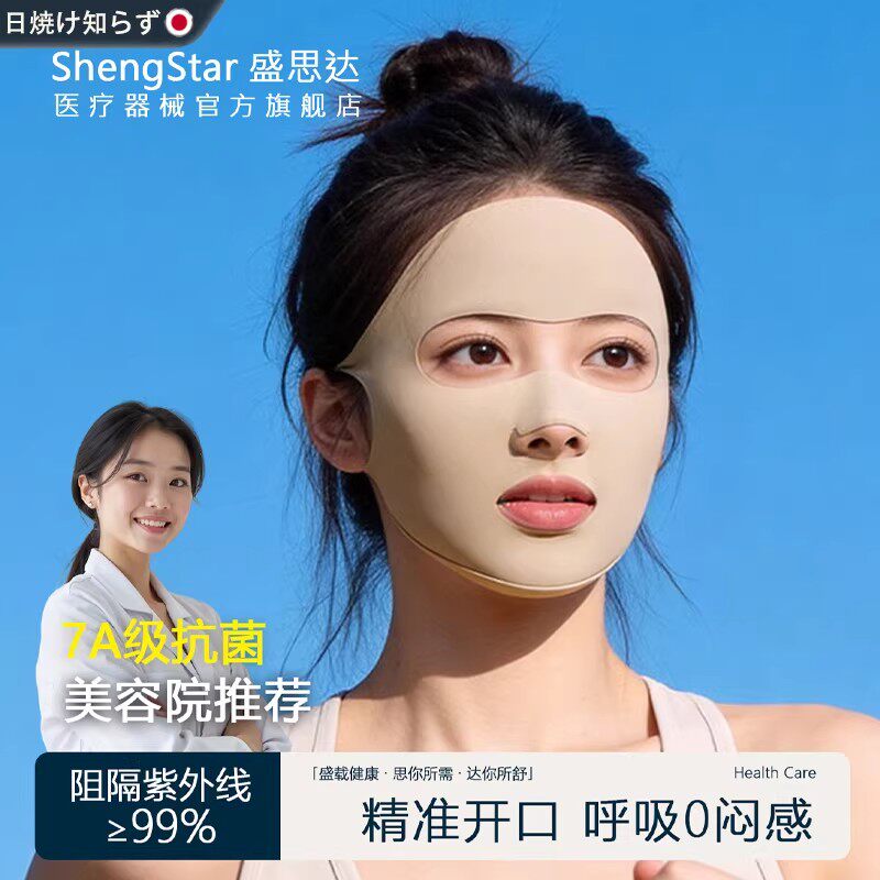 日本防晒面罩全脸医美术后防紫外线冰丝口罩冰感跑步高尔夫脸基尼