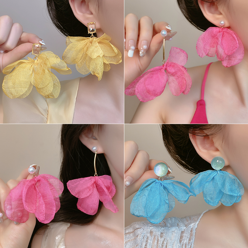 超仙气质雪纺耳环女夏2023年