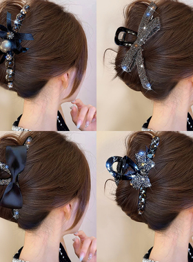黑色高级感蝴蝶结抓夹女夏大号2025年新款发夹后脑勺鲨鱼夹子头饰