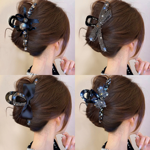 黑色高级感蝴蝶结抓夹女夏大号2025年新款 发夹后脑勺鲨鱼夹子头饰