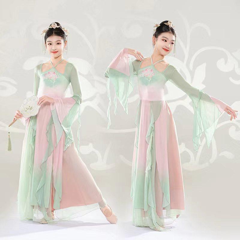 儿童古典舞演出服新款女童飘逸纱衣舞蹈练功服扇子舞中国舞表演服