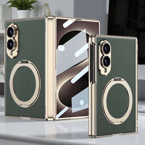 适用三星fold8手机壳zfold8wide时尚电镀素皮Samsung磁吸铰链fd转轴z全包fodl8壳膜一体fod旋转支架SM一F9710