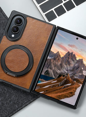 适用三星zfold8手机壳galaxy z fold8商务皮革zold8阔屏wide8全包保护套zflod创意皮质folder磁吸旋转支架zf8