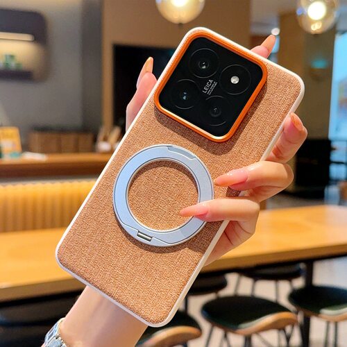 适用小米15手机壳xiaomi15spro时尚布纹mi14素皮保护套14pro防滑皮质por磁吸miui旋转支架xm十五spr0新品polo