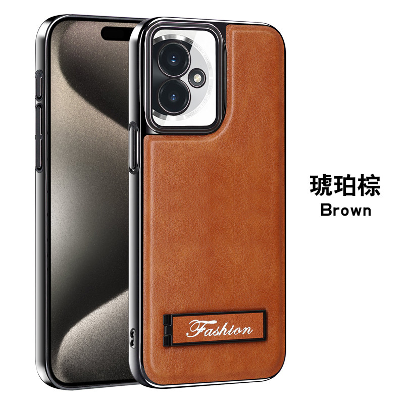 适用荣耀100手机壳honor100pro曲屏商务电镀皮革华为p100x100全包镜头后壳pro5g超薄maa一an00金属折叠支架po