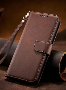 适用红米turbo5max手机壳redmi tubro5时尚皮革小米tubo侧翻盖式皮套tu5前后全包磁扣2602BRT18C插卡套带挂绳