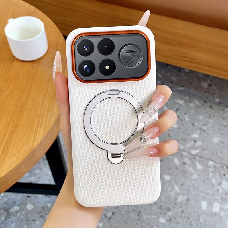 适用小米pocof9ultra手机壳红米k100pro时尚素皮poco f9pro全包保护壳k100promax超薄皮质f9u旋转指环支架por