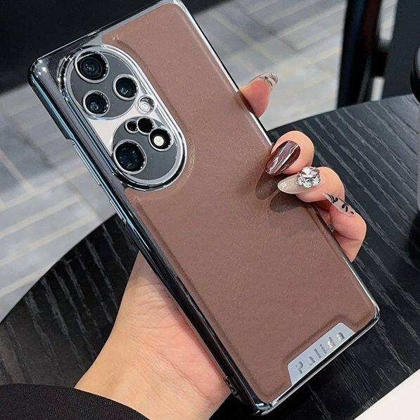 适用华为p50pro手机壳p50e时尚电镀皮革鼎桥p50全包镜头后壳p5o商务皮质AVA一PA00防摔p五零pr0男abr新品aloo