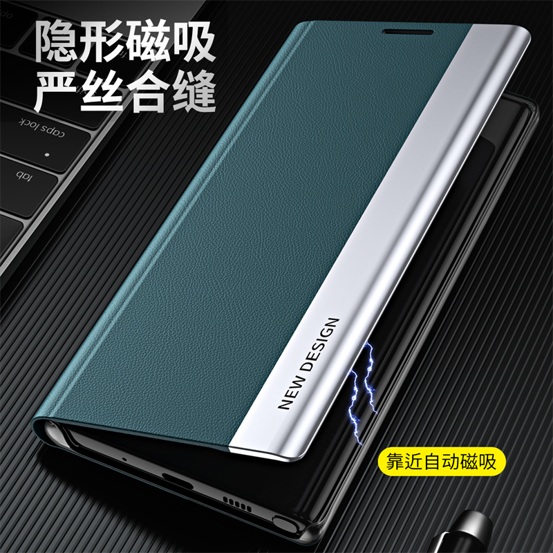 小米pocox4pro手机壳mi poco x4pro5g简约素皮电镀侧掀盖皮套x4por左右翻盖式ml前后全包plo磁吸折叠支架适用