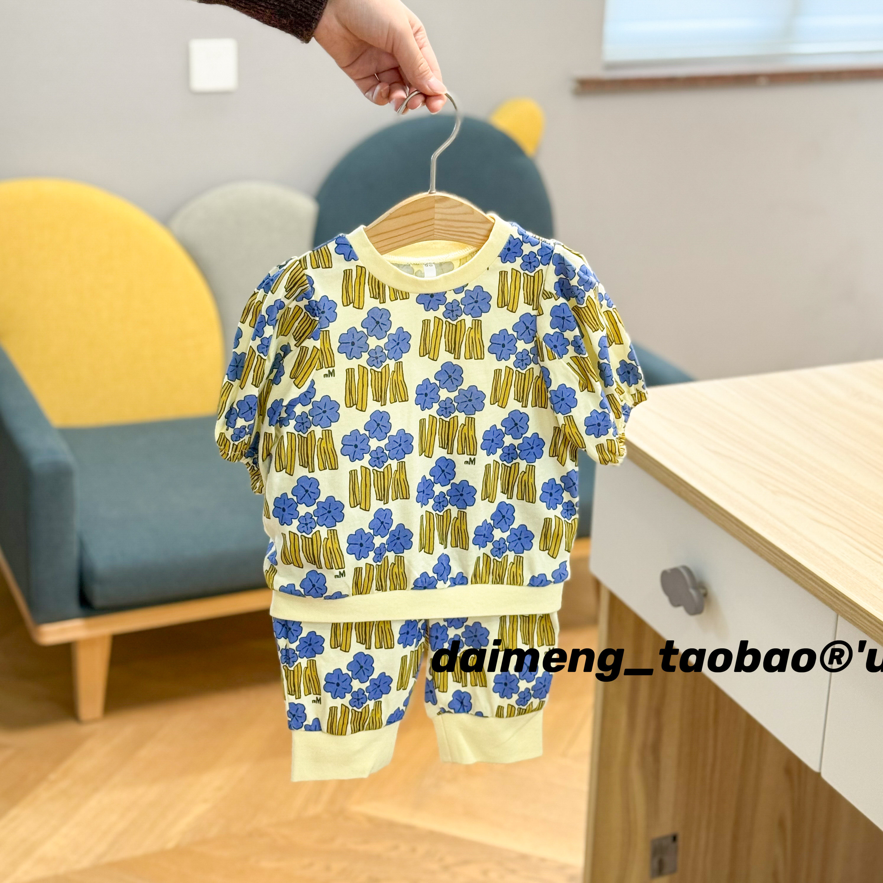 包邮！90-130码春夏款女童女宝可爱花卉满印中袖中裤休闲套装