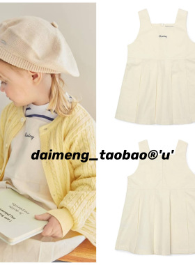 100-120码出口韩春夏款女童女宝米白方领百褶可爱百搭背带连衣裙