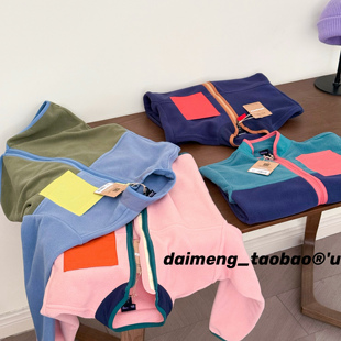 男女童四色拼色摇粒绒薄款 秋冬款 外套可内搭可外穿 160码 定制120
