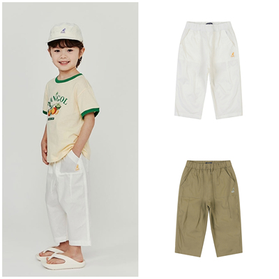 100-155码出口韩夏款男女童中性两色松紧腰大口袋百搭八分休闲裤