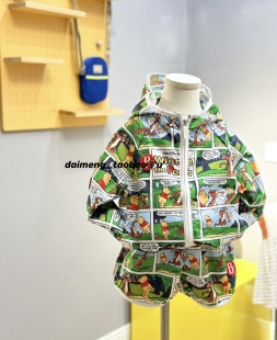 男女童卡通满印连帽防晒外套短裤 出口韩夏款 分开卖 140码 不打折90