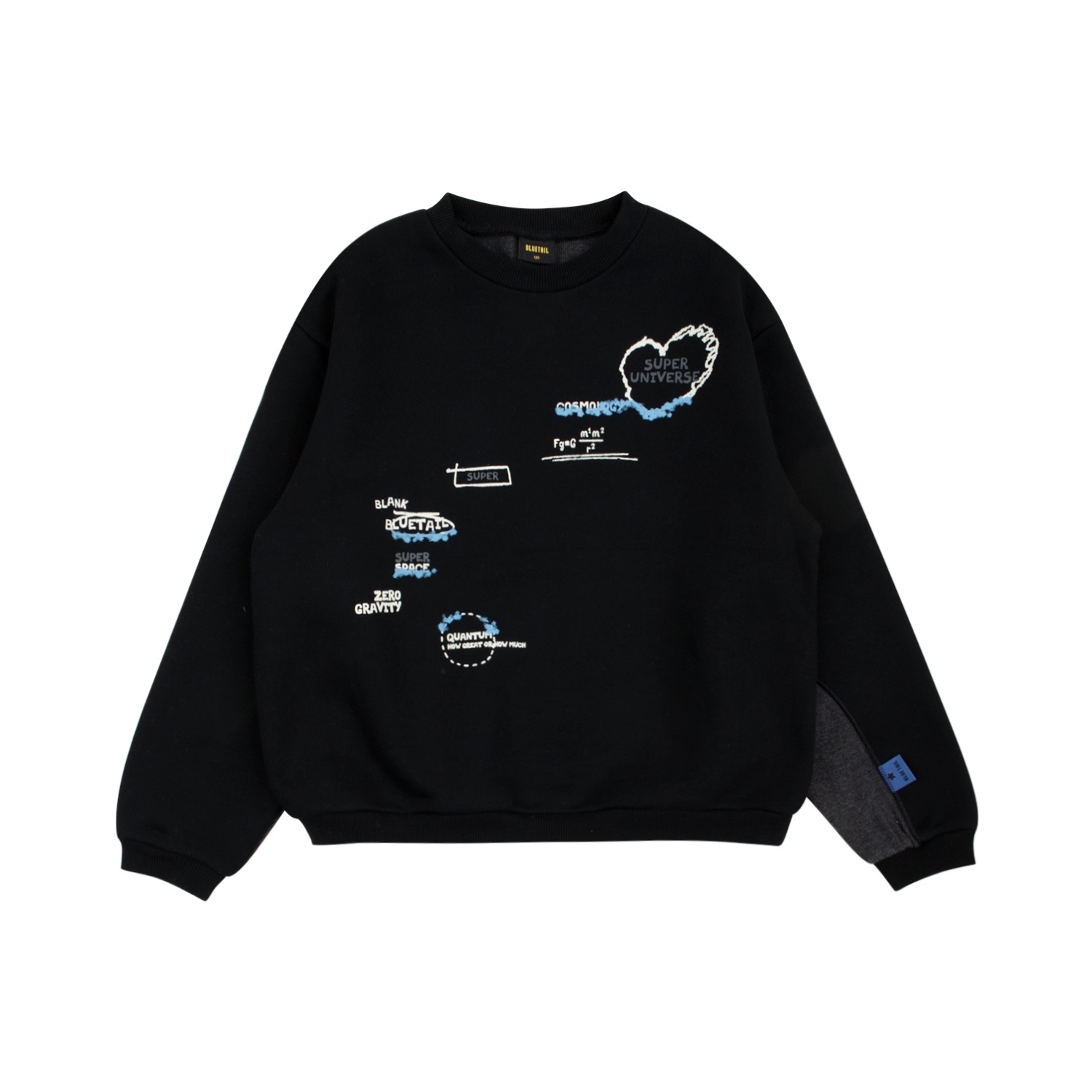 160-175码出口韩冬款男女童黑色圆领爱心涂鸦加绒宽松亲子卫衣