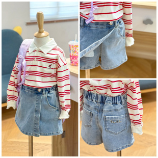 女童中大童蓝色松紧腰洋气百搭牛仔短裙裤 出口韩夏款 150码 110