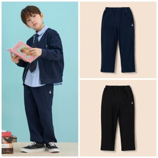 110-165码出口韩春男女童中大童两色纯色松紧腰华夫格运动直筒裤