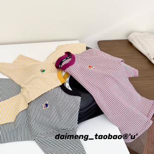 男女童中大童三色拼色圆领细条纹柔软中袖 出口韩夏款 T恤 150码 110