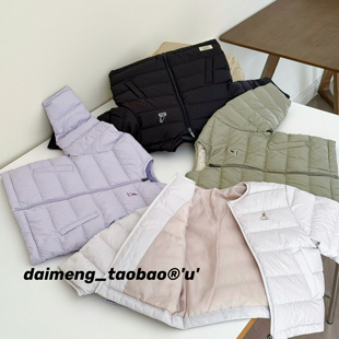 100-155码出口韩冬款男女童中大童四色圆领纯色拉链轻薄羽绒服