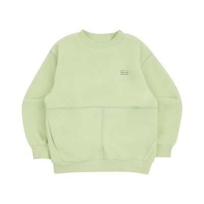 130-150码出口韩冬款男女童中大童绿色圆领拼接摇粒绒加绒卫衣