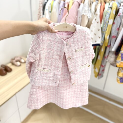 90-110码出口韩秋款女童女宝粉色圆领精致小香风外套