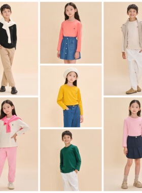 110-165码出口韩春款男女童中大童多色圆领百搭长袖打底T恤