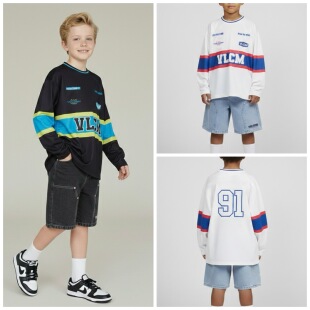 120-160码出口韩春男女童中大童两色圆领字母拼色柔软速干长袖T恤