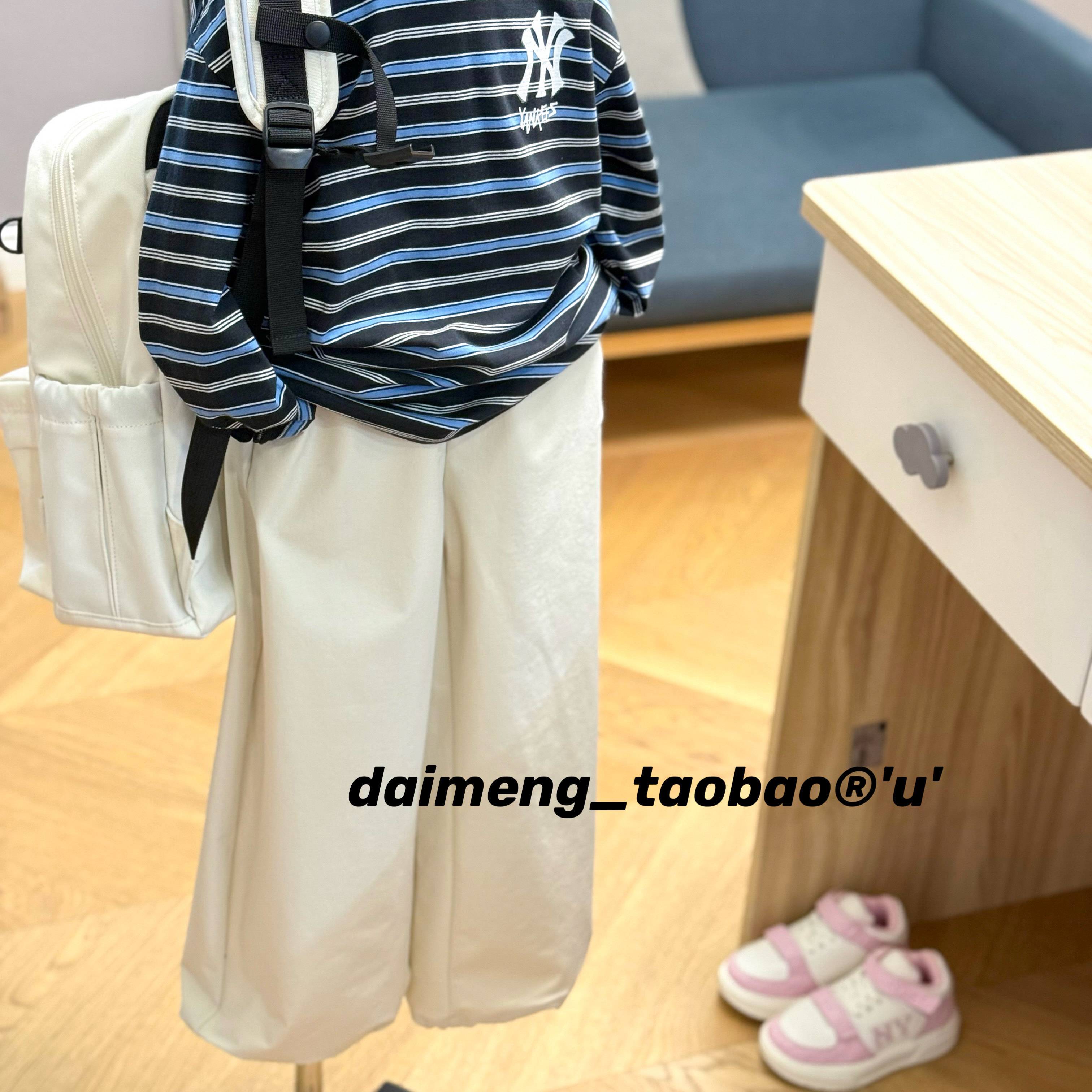 120-160码出口韩秋款男女童中性卡其松紧腰休闲防泼运动裤可收腿图片