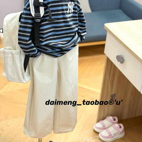 120-160码出口韩秋款男女童中性卡其松紧腰休闲防泼运动裤可收腿