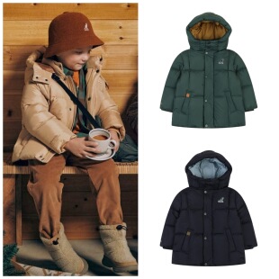 100-155码出口韩冬款男女童中大童三色厚实保暖拼色连帽羽绒服