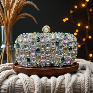 欧美跨境时尚彩色水钻包闪亮晚宴包镶钻宴会手拿包礼服晚装包