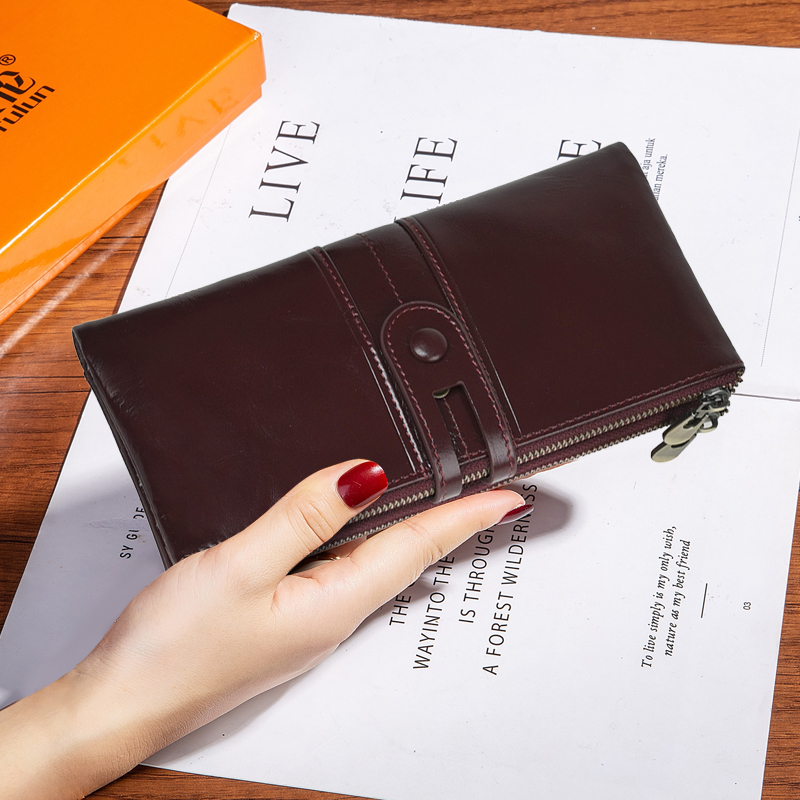 里外真皮折叠长款钱包皮夹