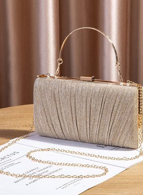 2025新款宴会包大容量晚礼服手包褶皱细闪喜婆婆婚包晚宴手提小包